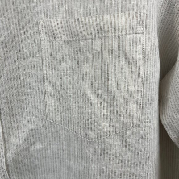 J. Crew 100% Linen Mens Button Up Shirt Size XL Subtle Tan Stripes - Picture 2 of 6